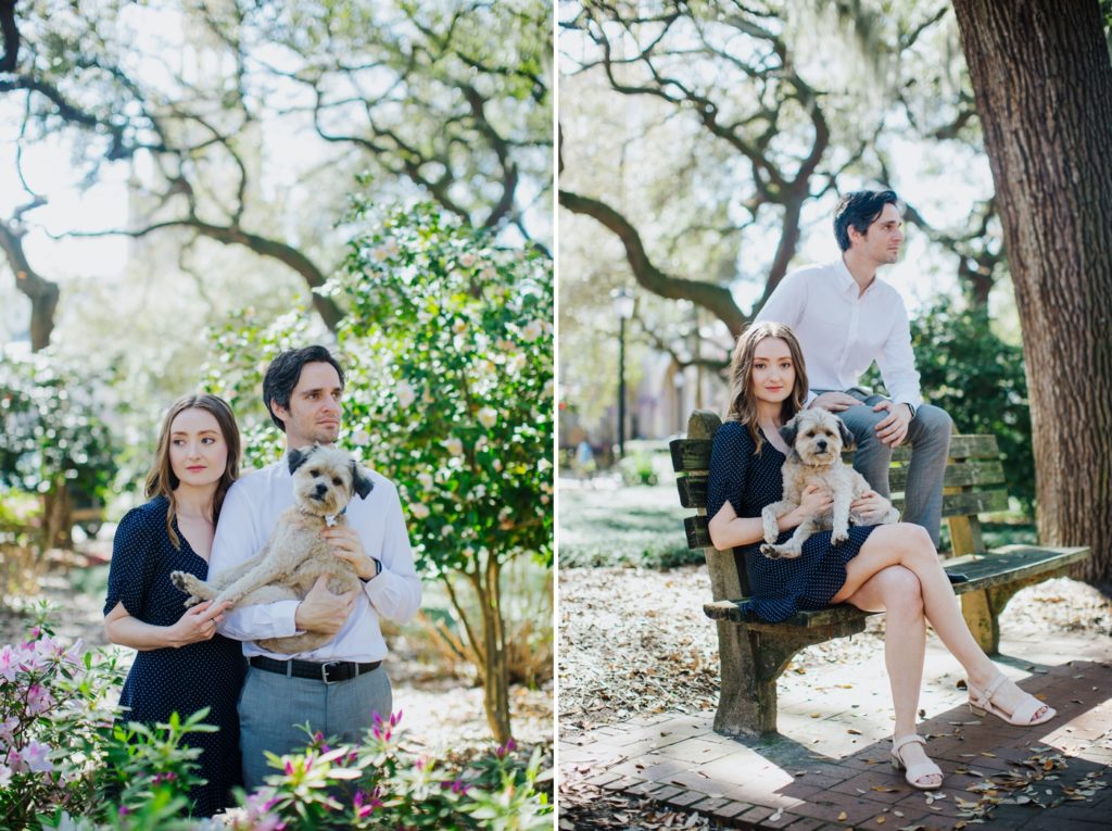 Engagement session featuring Monica and Tal’s dog in Savannah, Georgia